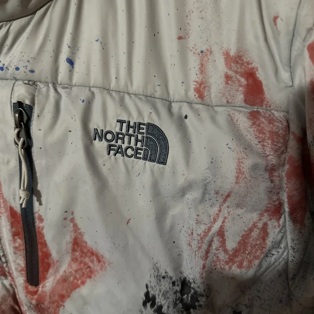 North Face Puffer Jacket Special Unique Painted Splatter Design Size Medium NF